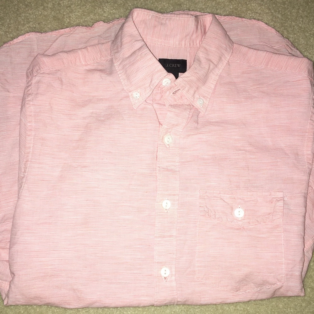 J. Crew Mens Short Sleeve Pink Striped Button Down